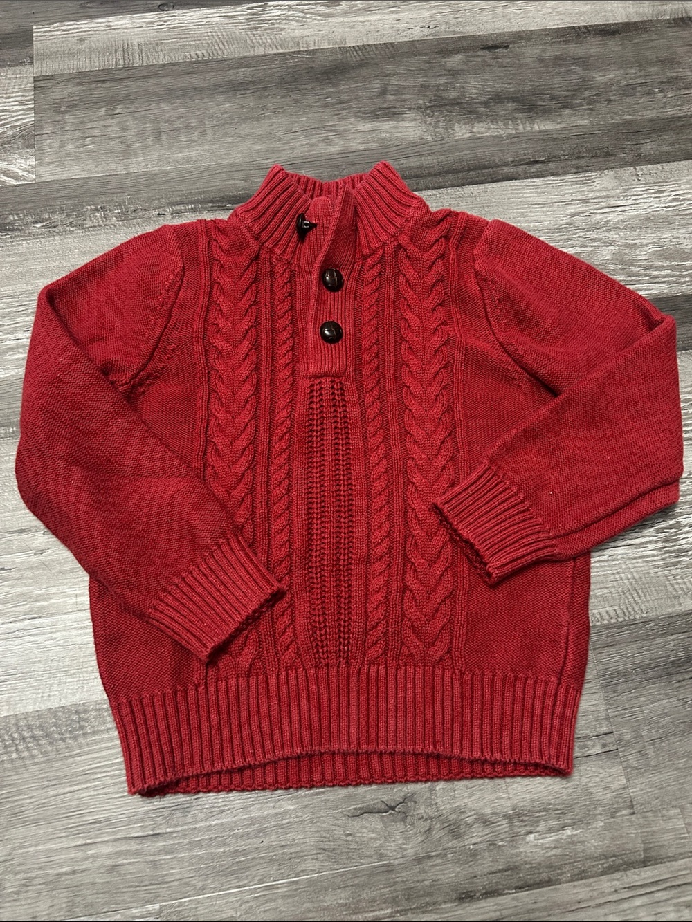 Kids' Red Cable-Knit Sweater with Button Neck